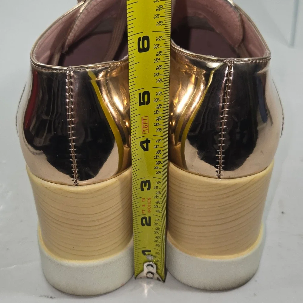 Via Pinky Rose Gold Metallic Platform Wedge Oxfords Size 37 Shark Tooth Sole